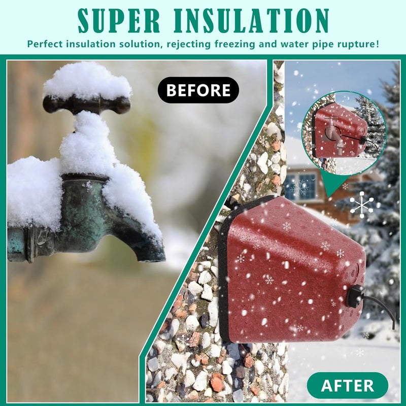 UQM 2 Pack Outdoor Faucet Covers for Winter, Heavy Duty Faucet Spigot Covers Winter Insulated, Reusable Outdoor Faucet Covers Hose Bib Covers for Winter Freeze Protection (Red) - Image 5